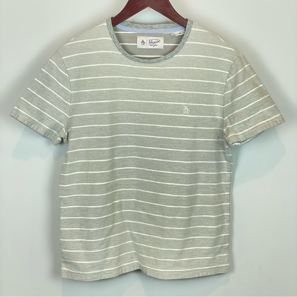 Original Penguin Striped Tee - Medium - Gray and White